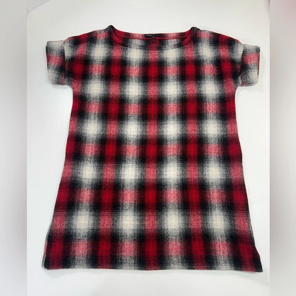 Maje Jaxine Wool Dress Jumper Red Tartan Plaid Size US Small - Picture 2 of 13